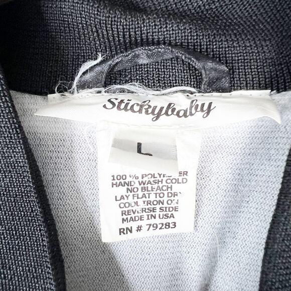 Sticky Baby Good Vibes black satin bomber jacket retro glitter vinyl size Large - Picture 4 of 6